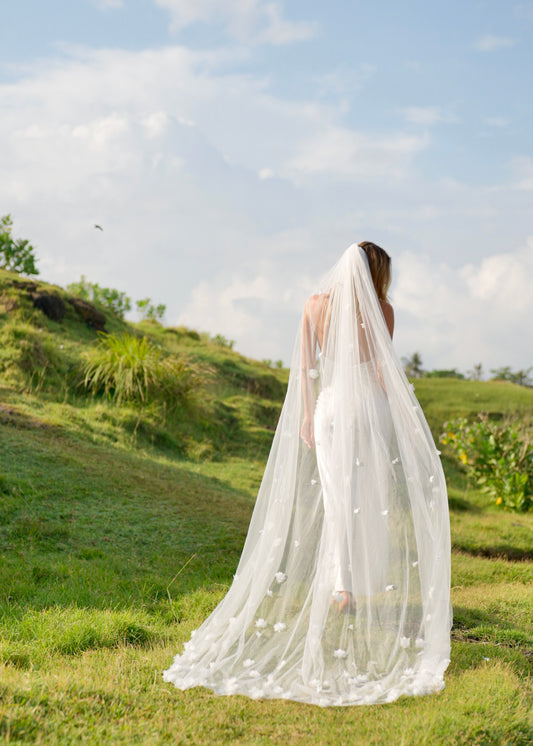 3D FLOWER VEIL, SINGLE TIER, CATHEDRAL LENGTH