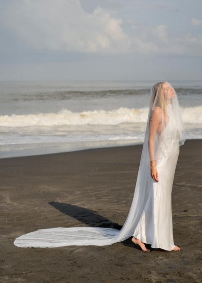 For Calista-Pearl Veil, Two Tier, Cathedral Length