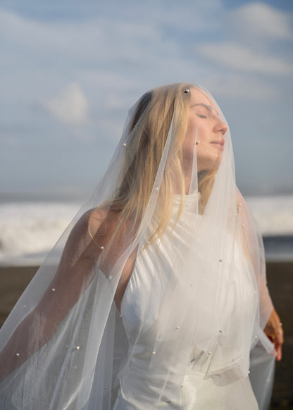 For Calista-Pearl Veil, Two Tier, Cathedral Length