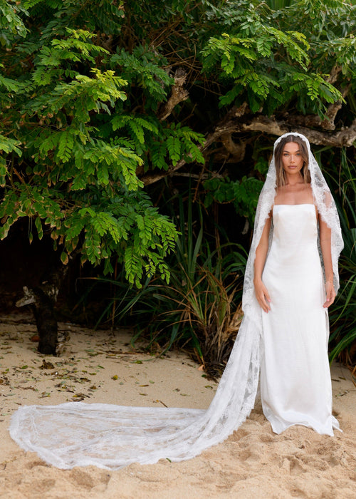 Chantilly Mantilla All Over Lace Veil, Single Tier, Cathedral Length