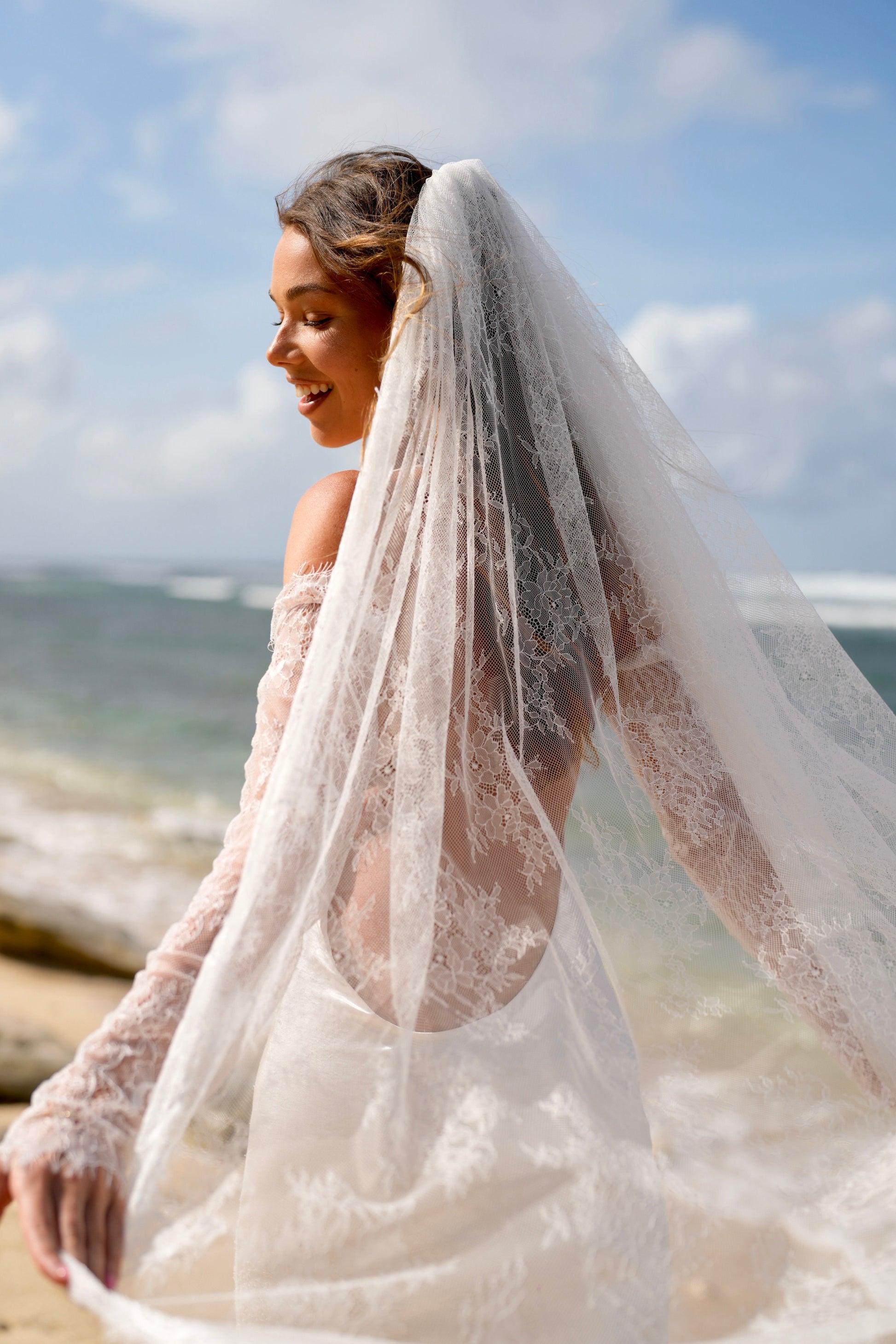 Chantilly All Over Lace Veil, Single Tier, Cathedral Length Calily Bridal Chantilly All Over Lace Veil, Single Tier, Cathedral Length Calily Bridal