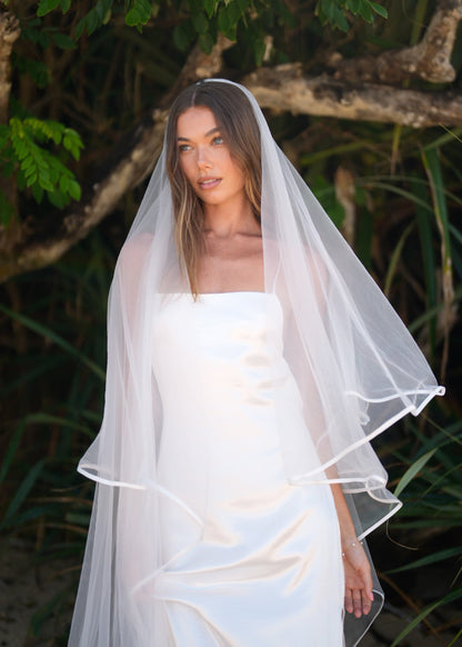 For Marissa- Satin Edge Veil, Two Tier, Cathedral Length (Influencer)