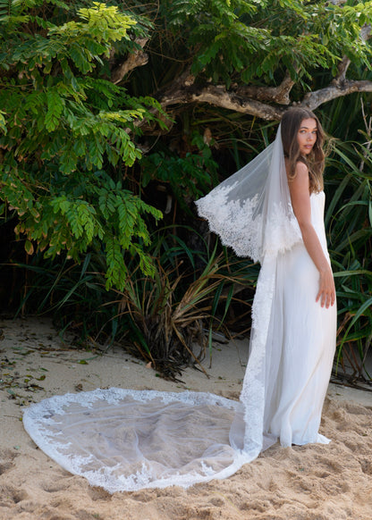 FOR REBECCA ROYAL LACE VEIL, TWO TIER, CATHEDRAL LENGTH