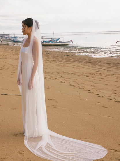 FOR SARAH H - SIMPLE PLAIN CLASSIC VEIL, CHAPEL LENGTH, SINGLE TIER