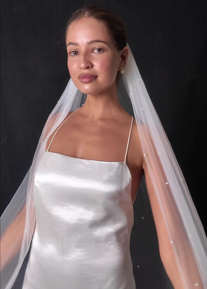 For Abby- Pearl Veil, Single Tier, Cathedral Length
