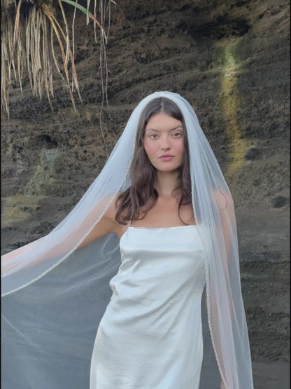 FOR KIMBERLY PEARL BEADED EDGE VEIL, SINGLE TIER, CATHEDRAL LENGTH