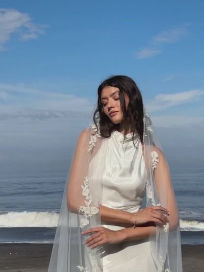 FOR AMY FLORAL LACE VEIL, SINGLE TIER, CATHEDRAL LENGTH